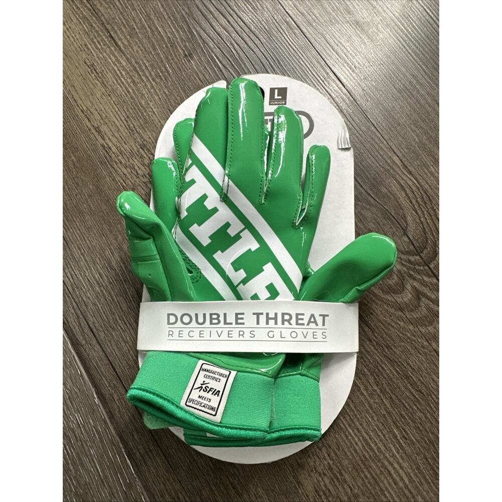 Battle Sports Youth DoubleThreat Football Gloves - Green/Green junior size L